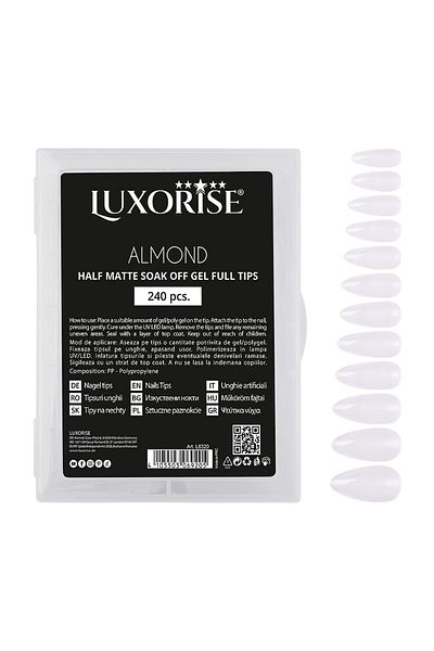 LUXORISE Sticlă de unghii dizolvabilă Almond Soak Off - Jumătate de unghie mată completă, 240 buc