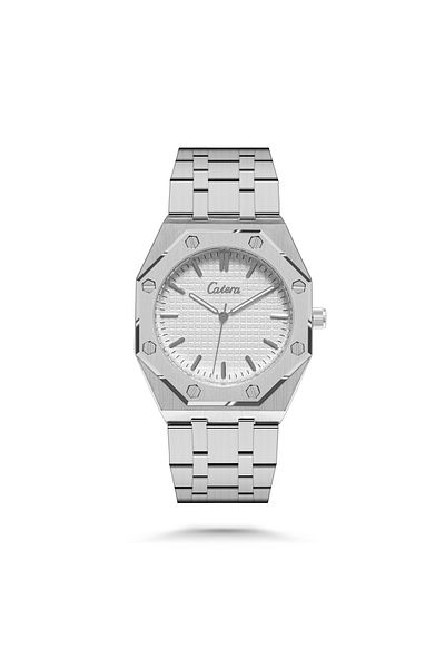 catera Men's silver-tone steel watch with a white dial