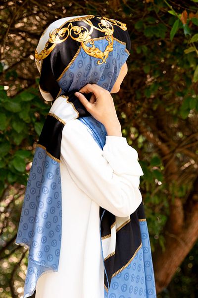 Vissona Γυναικείο φρέσκο ​​μεταξωτό σάλι Baby Blue Gold