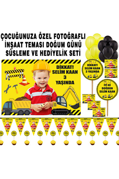 Sunligo İnşaat Teması Doğum Günü Seti Afiş, Magnet, Flama, Konuşma Balonu, İk...