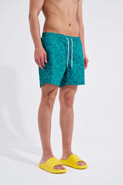 Machinist Green Men's Swim Shorts - Flames Printed