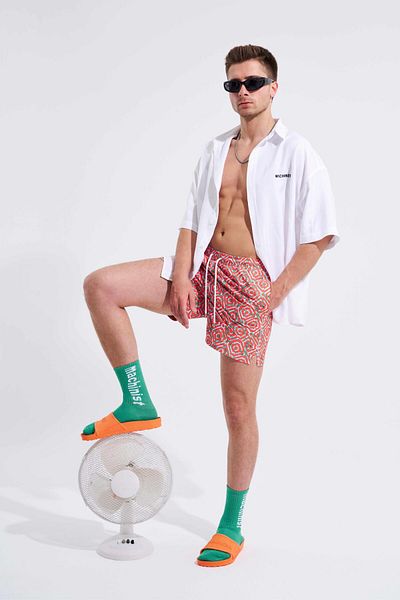 Machinist Orange Geometric Printed Men's Swim Shorts