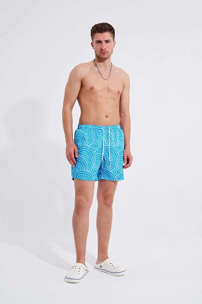Machinist Men's Vintage Printed Blue and White Swim Shorts - Traditional