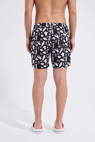 Machinist Ανδρικά - Ασπρόμαυρα σορτς κολύμβησης με τυπωμένο αρχαίο άγαλμα