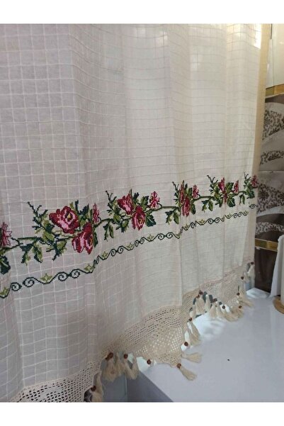 OTOTEDARİK Cross Stitch Basement Curtain Cross Stitch Hand Lace Linen Curtain