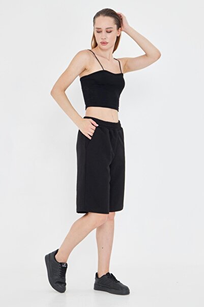 TRENDHİLL Women's Cotton Capri Black 7003-S