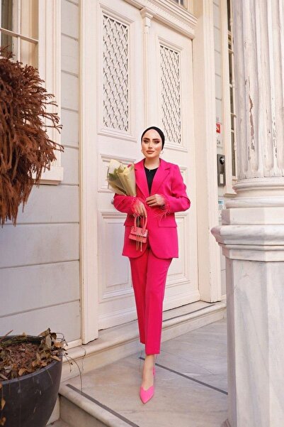 comstar Kadın Ceket Ve Pantolon Pembe Ofis Stil Takım Elbise