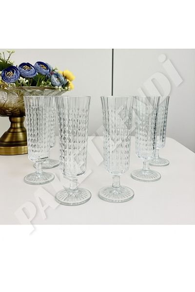 PAKETLENDİ Remas Checkered Footed Crystal Coffee Side Flute Glass 140ml