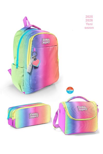 Coral High Kids Multi-Colored Patterned 3-Piece School Bag Set (2025)