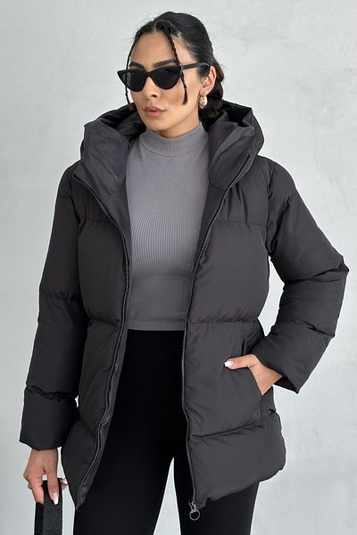moda armanc Palton negru cu glugă pentru femei