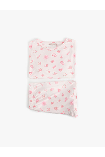 Koton Short Sleeve Crew Neck Printed Comfortable Fit Shorts Pajama Set