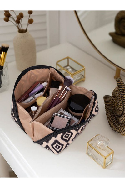 RUKİYE YAVUZ Pamuk Pazen حقيبة مكياج متعددة الأغراض مقاومة للسوائل مع أكمام و...