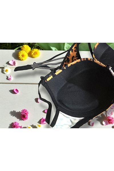 BLİSS WEAR FASHION Sattens Γυναικεία εσώρουχα με στρινγκ με λεοπάρ αστέρια και σουτιέν