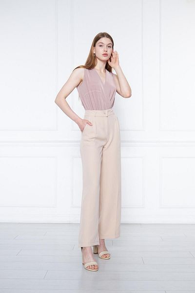 comstar Γυναικείο Παντελόνι Ψηλόμεσο Basic Pocket Cream Palazzo