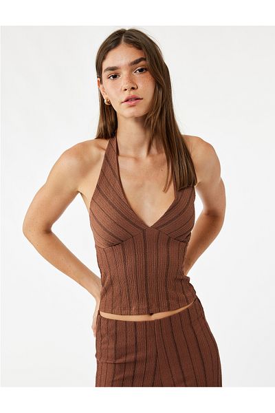 Koton Striped Sleeveless Halter Neckline Blouse