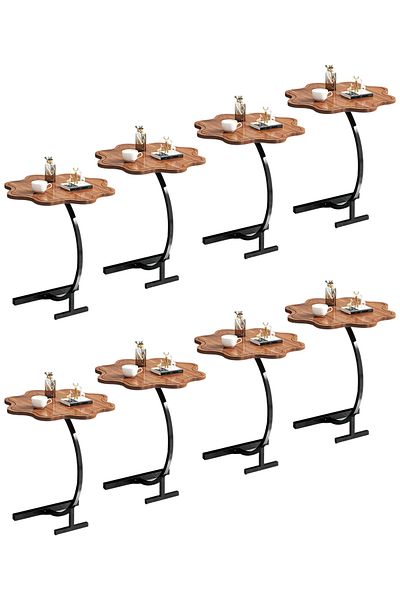 Generic 8-Pieces Modern Coffee Table C-Shaped Side Table with Wood Top in Flower Shape and Metal Frame Brown