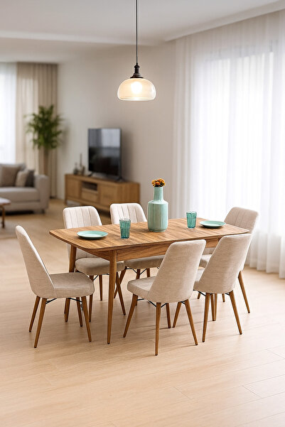 UZMHOME 80x130 Açılabilir Yemek Masası, Yemek Masa Takımı, 6 Kişilik Masa San...