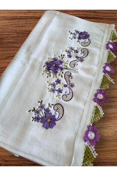Dantelux Needle Embroidered Handcrafted Velvet 50 X90 cm Hand Towel Dowry Towel