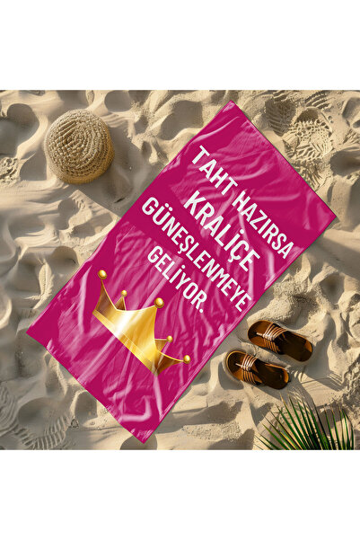 Piloji منشفة شاطئ مكتوبة بالملكة مطبوعة – تصميم هزلي وعصري 75 × 150 سم