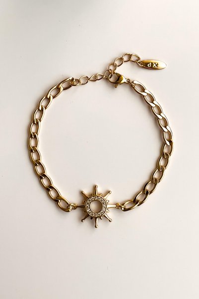 Radino Collection Women's Rose Gold Star Figured Zircon Stone Adjustable Steel Bracelet – 17 5cm