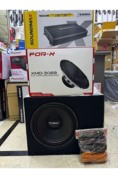 Soundmax 30cm Bas 6x9 Xmd-3069 Kayık Midrange 300wat 4kanallı Anfi 4x70rms Kablo Seti