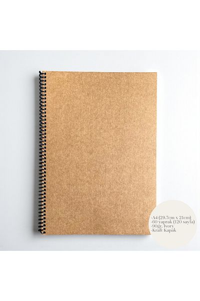 Fark Tanıtım A4 Size Checkered Spiral Notebook 60 Sheets - Brown Cover