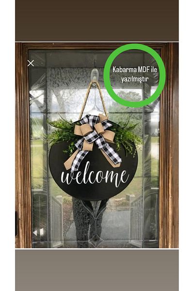 HaliseDerin Στολίδι πόρτας Welcome Welcome Μαύρο δώρο Εξωτερική πόρτα με κορδέλα - Στολίδι πόρτας σπιτιού