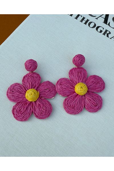 kems jewels Pink Daisy Model Straw Steel Earrings