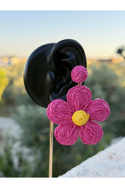 kems jewels Pink Daisy Model Straw Steel Earrings