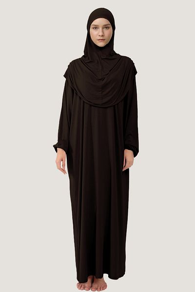 Mesa Charm Women's Hijab One Piece Organic Cotton Headscarf Plug and Pull Prayer Dress Chocolate