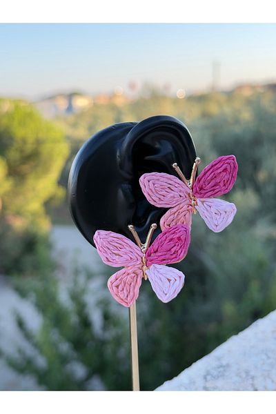 kems jewels Pink Butterfly Model Straw Steel Earrings