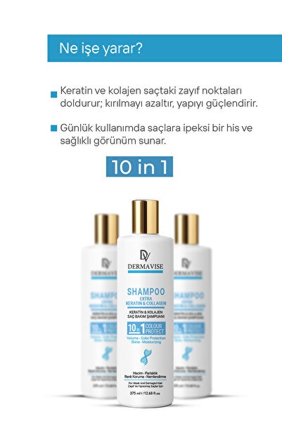 Dermavise Keratin & Kolajen Saç Bakım 10 in 1 Şampuan 375 ml