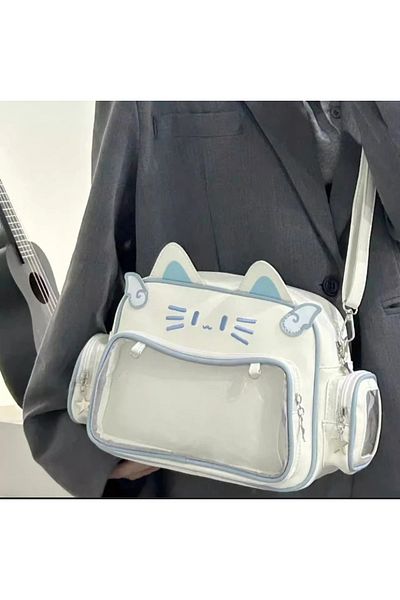 synshop Hello Kitty Cinnamoroll Backpack Shoulder Handbag with Cat Ears Korean Y2K Luxury Leather Women Teenage Girls Children