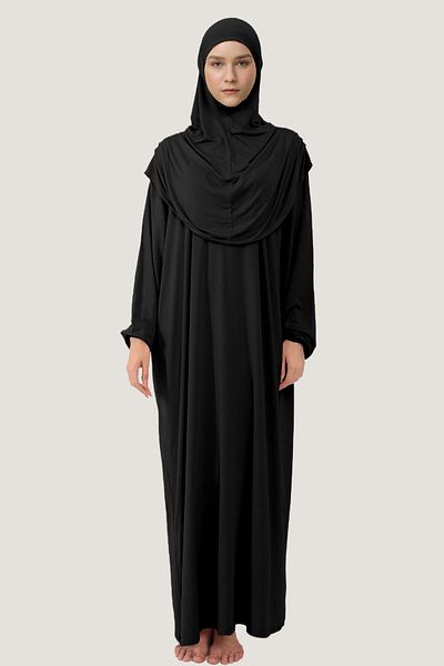 Mesa Charm Women's Hijab One Piece Organic Cotton Headscarf Plug and Pull Prayer Dress Black