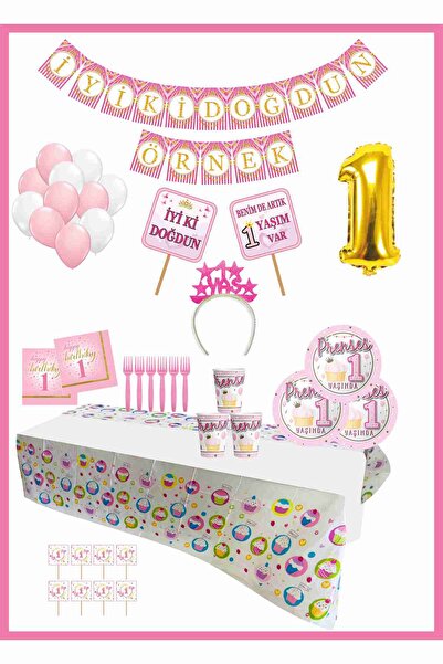 azfa home store 1 Yaş Prenses Kişiye Özel Flamalı Doğumgünü Parti Seti 8 Kişilik