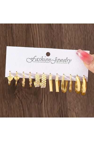 Monarque Bohemian Big Hoop Earrings Set 6 Pieces , Heart Shaped Earrings , Summer Casual Jewelry for Women