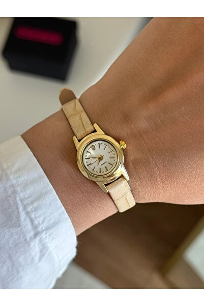 RoseandRoses Coop Minimal Round Leather Strap Women's Wristwatch Cream