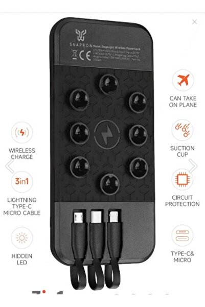 SNAPRON SNP-3003 10.000 Mah Vantuzlu Wireless Kablosuz ve 3in1 Kablolu Powerbank