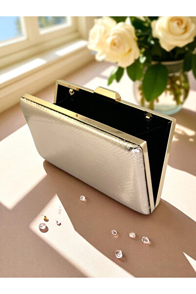 Biçanta Rosegold Color Snake Pattern Shiny Leather Women Evening Dress Bag Wedding Engagement Graduation