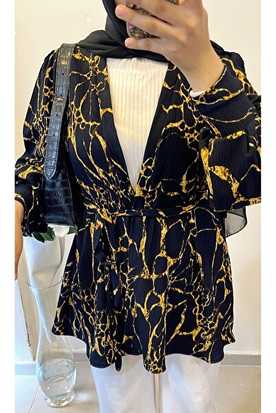 DİLEKBUTİK Κιμονό με μπλε ναυτικό χρυσό σχέδιο