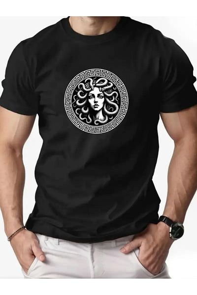 qubo sportswear & company Tricou negru cu mânecă scurtă, unisex, din bumbac, cu imprimeu supradimensionat