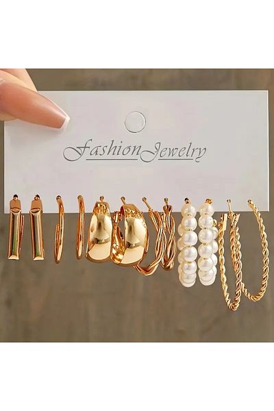 Monarque Bohemian Big Hoop Earrings Set 6 Pieces , Heart Shaped Earrings , Summer Casual Jewelry for Women
