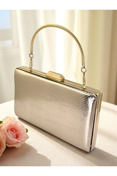Biçanta Rosegold Color Snake Pattern Shiny Leather Women Evening Dress Bag Wedding Engagement Graduation
