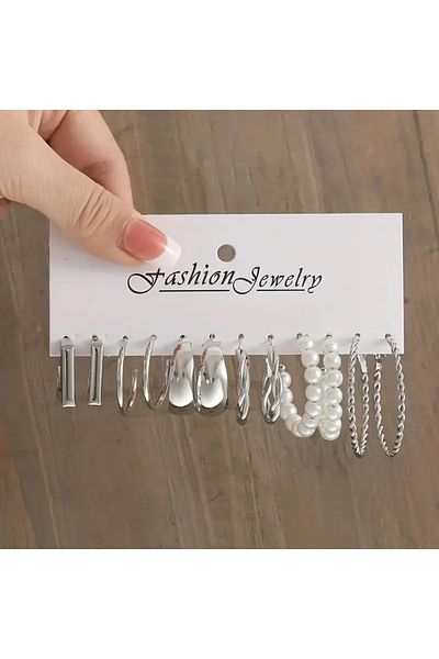 Monarque Bohemian Big Hoop Earrings Set 6 Pieces , Heart Shaped Earrings , Summer Casual Jewelry for Women