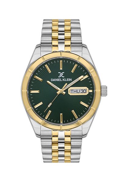 Daniel Klein Men's Wrist Watch with Green Dial Gold Silver Color Foksiyonlu
