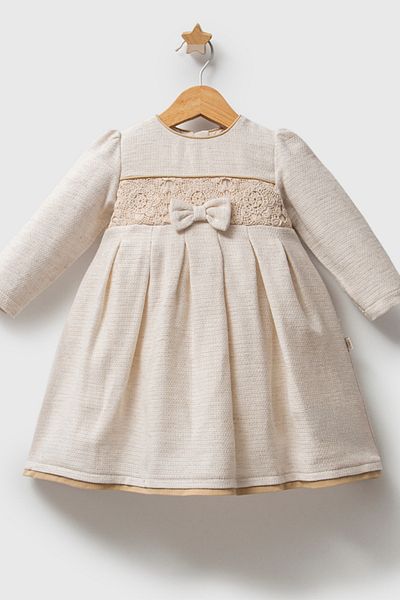 MixMax Bebe Girl's Dress with Ribbon Detail 100% Cotton