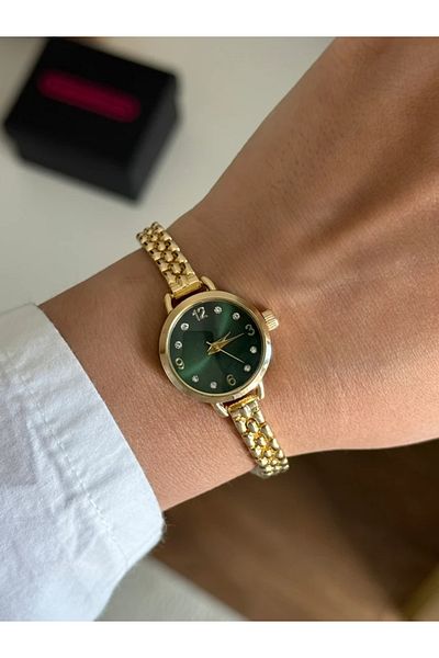 RoseandRoses Gleam Thin Cord Minimal Women Wrist Watch Gold (Green Dial)