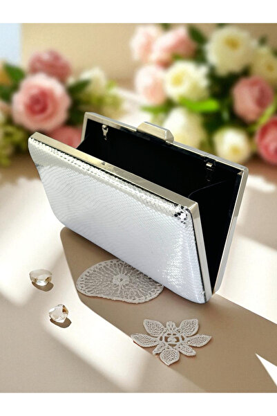 Biçanta Silver Gray Lame Color Snake Pattern Shiny Leather Women's Evening Dress Bag Wedding Engagement Graduation