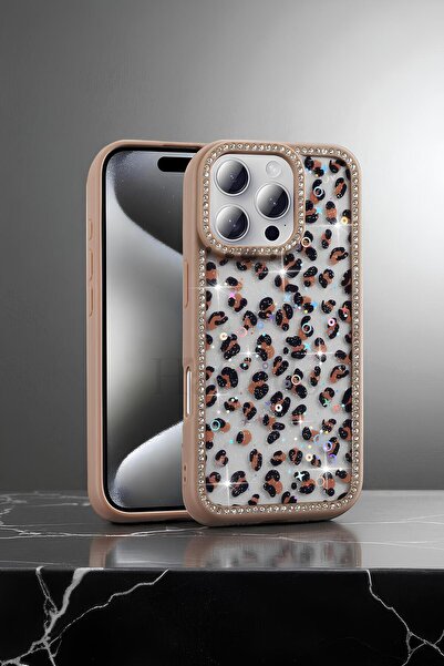 Hatreds Apple iPhone 16 Pro Max Kılıf Taşlı ve Simli Tasarım Azra Kapak