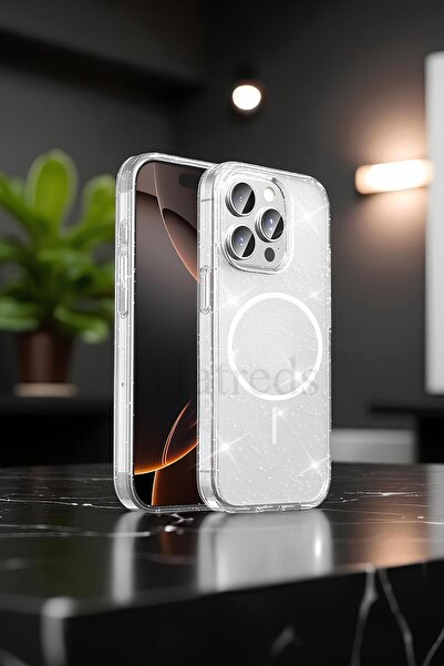 Hatreds Apple iPhone 14 Pro Max Kılıf M-safe Şarj Özellikli Parlayan Simli Sa...